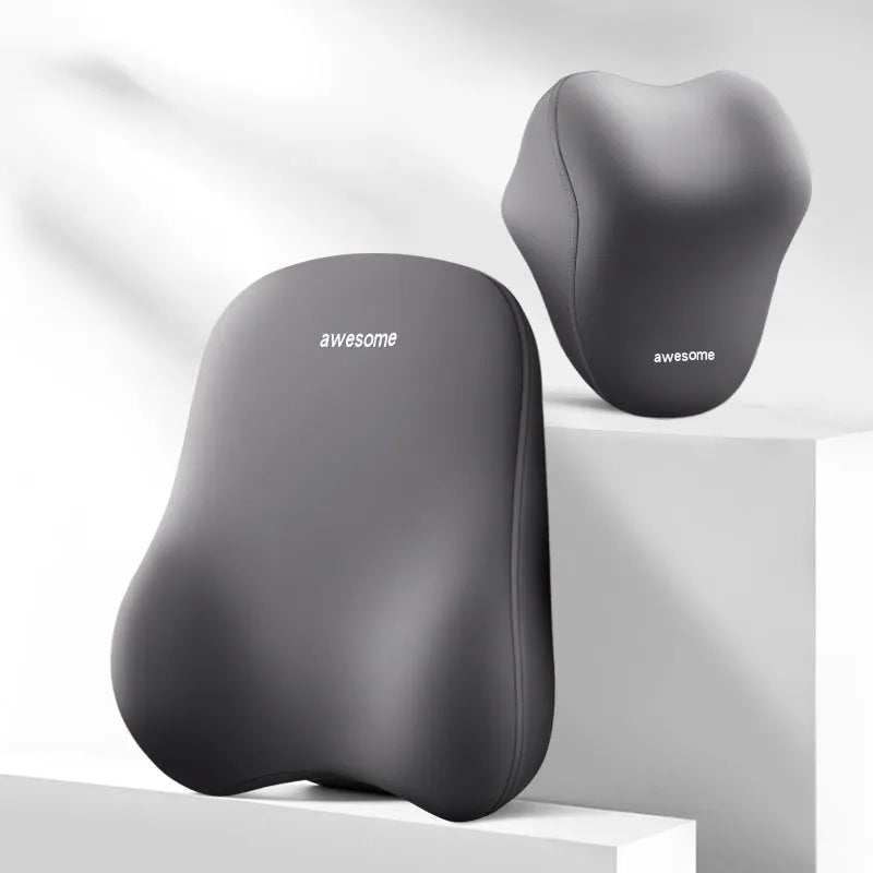 Automotive headrest and lumbar support pillow set with memory foam filling
