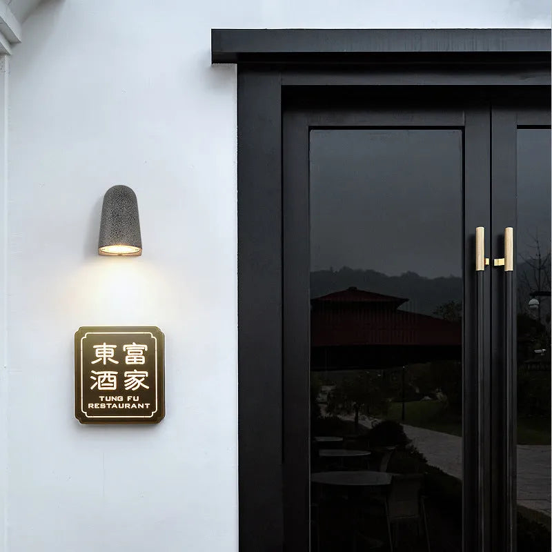 Cement wall lamp outdoor waterproof IP65 horseshoe design black sandstone finish with warm light