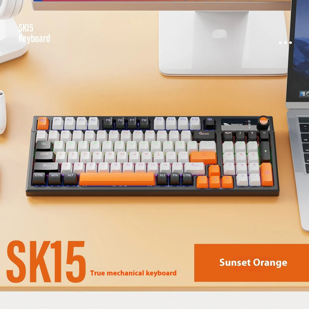 SK15 wired mechanical gaming keyboard with Kailh light green switches and RGB backlighting