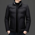 Men's thick business cotton coat in black, beige, and navy blue, polyester fabric, sizes XL to 5XL