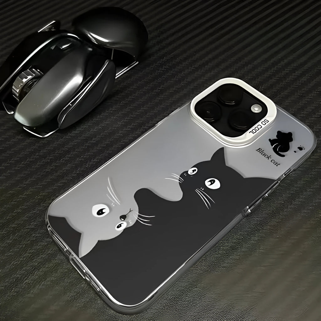 Black cat hard shell PC phone case in classic black for Apple iPhone
