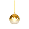 Glass gradient ball chandelier with gold finish, adjustable height, ceiling mounted for bedroom or bar use