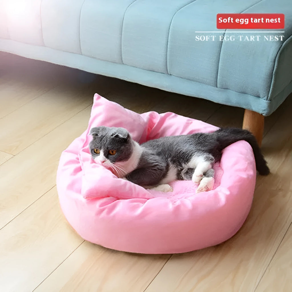 Winter warm PP cotton filled dog pet bed in light grey showing circular shape and soft texture with optional pillow