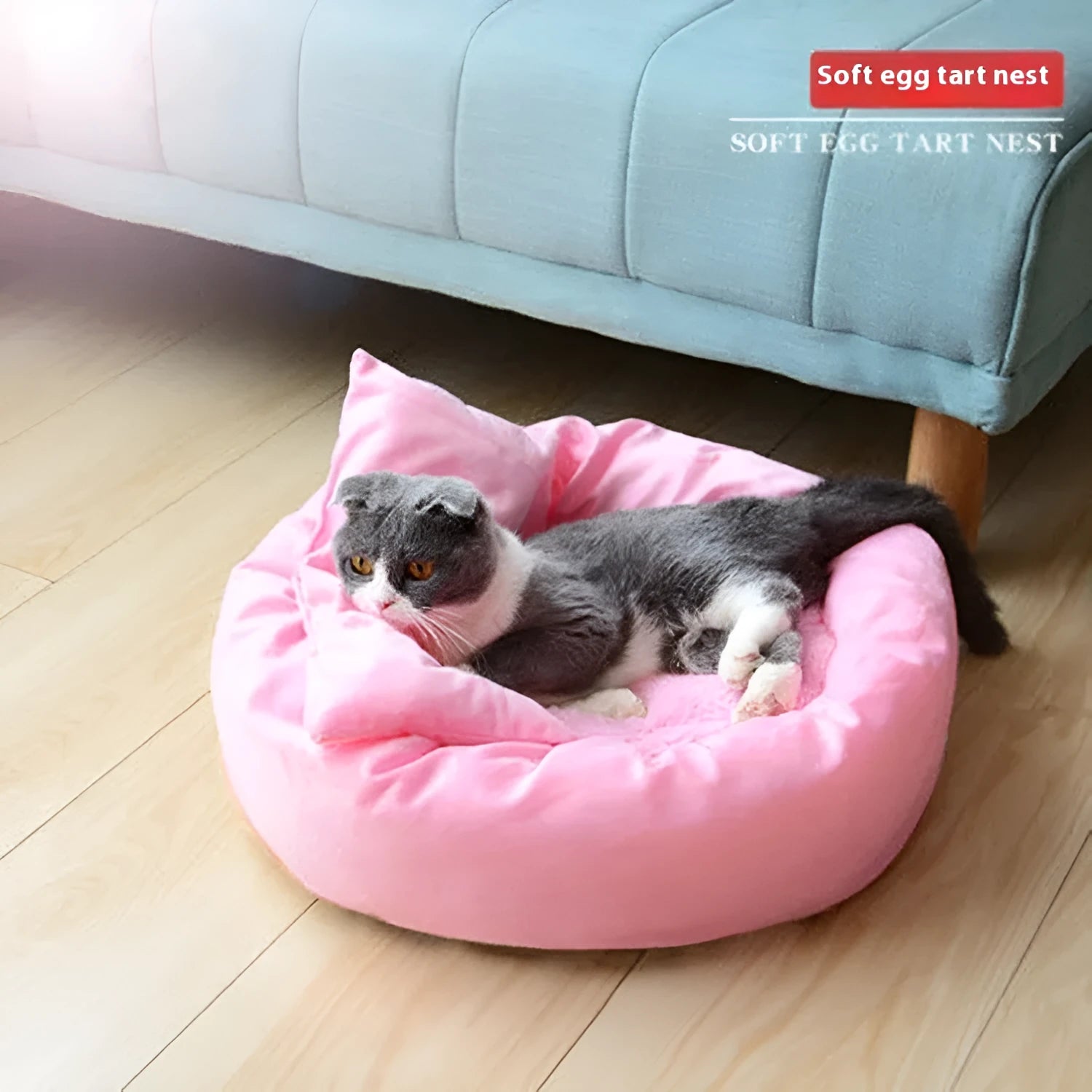 Winter warm PP cotton filled dog pet bed in light grey showing circular shape and soft texture with optional pillow