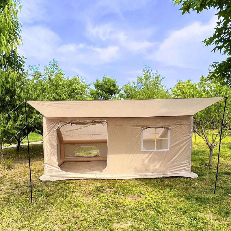 Inflatable camping tent with air column poles, double layer, 3-4 person, Oxford cloth or cotton