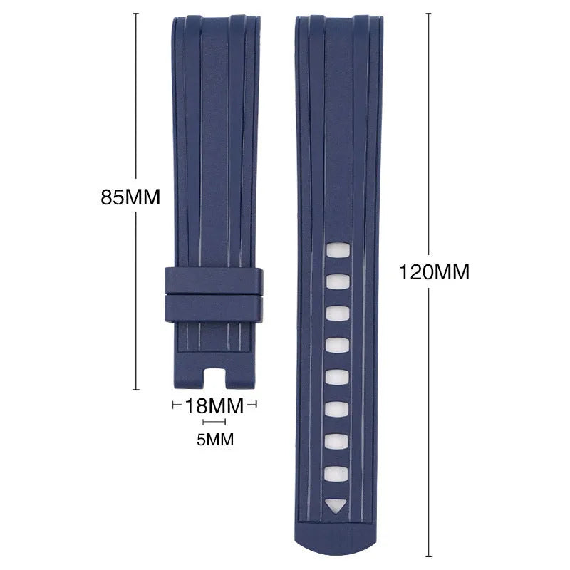 Original style replacement watch strap in multiple colours with silver buckle, shown in 20mm and 22mm widths.