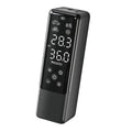 Portable 12V car tyre inflator pump in black with LED light and pressure gauge, model VC05.