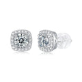 Pair of square moissanite stud earrings in S925 silver with platinum plating