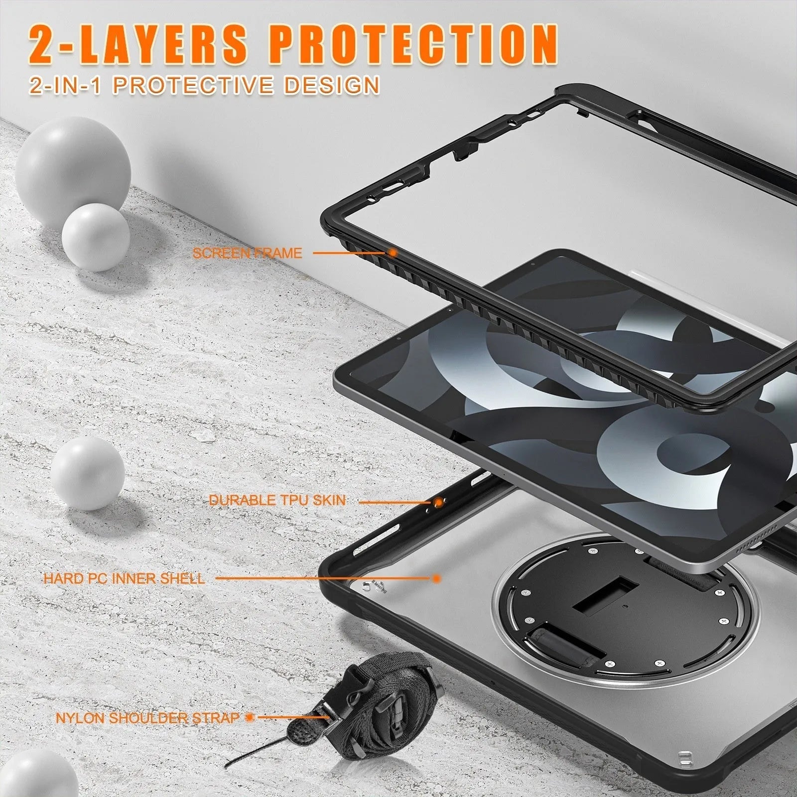 iPad Mini 6 case with rotating bracket and shoulder strap, PC TPU all-inclusive cover in khaki