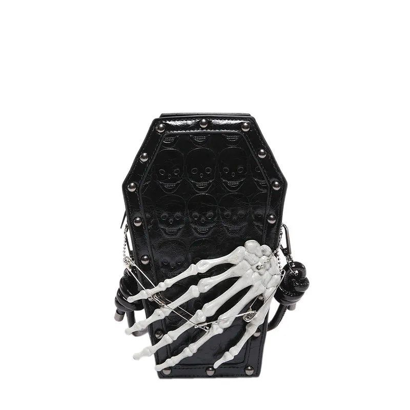 Trendy one-shoulder embossed handbag in brown with single strap and square vertical shape on white background.