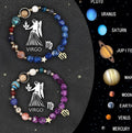 Set of two beaded bracelets with engraved zodiac charm beads on a 20cm adjustable strap.