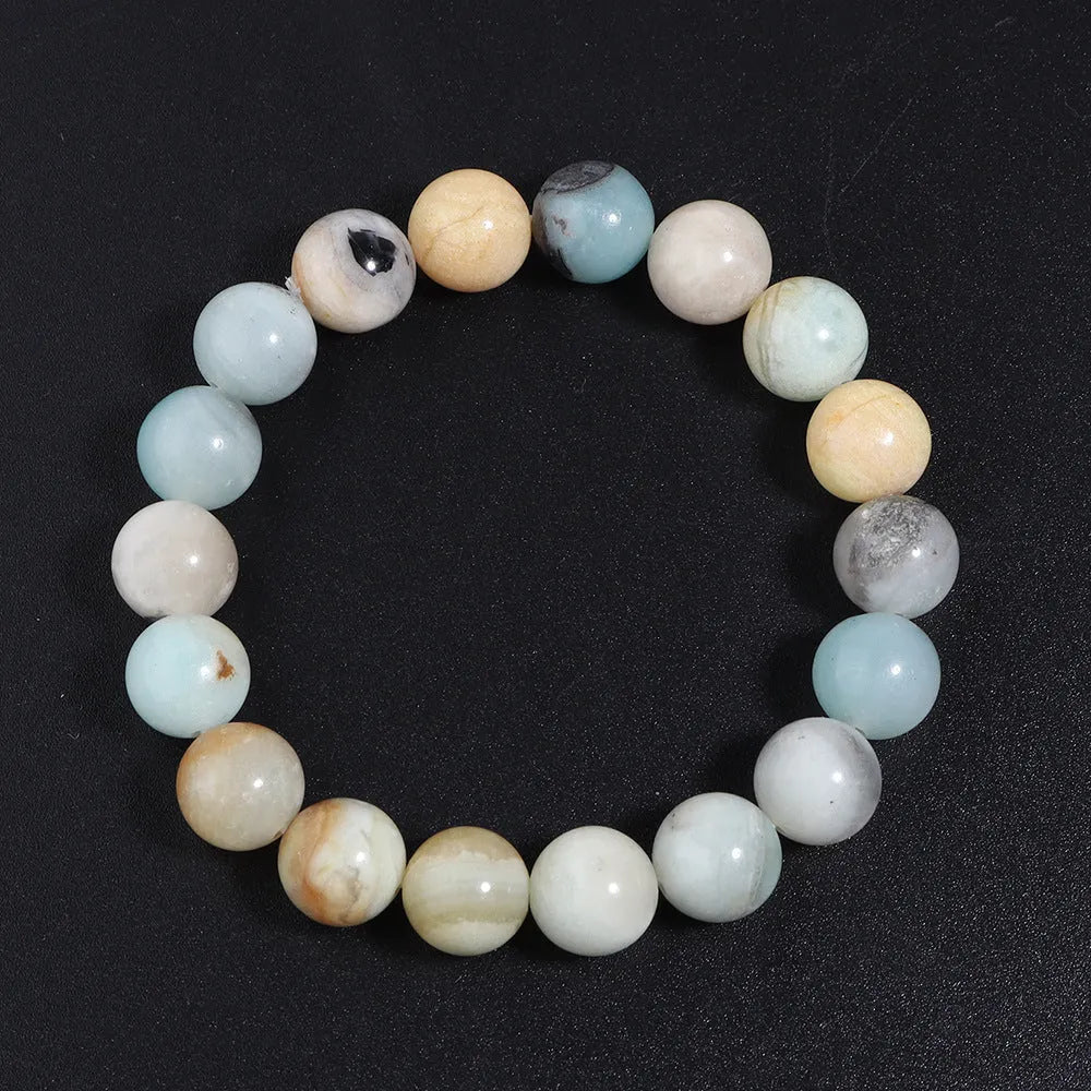 Handmade natural stone beaded bracelet with shiny Amazon finish in bohemian style