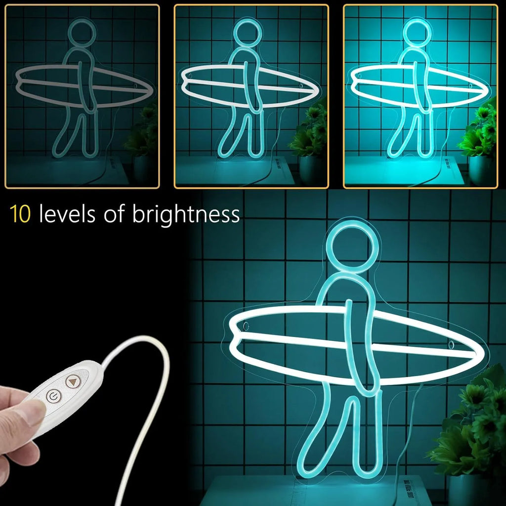 Surfer neon sailboat acrylic plate wall decoration with 5V LED, IP65 waterproof, for indoor and covered outdoor use