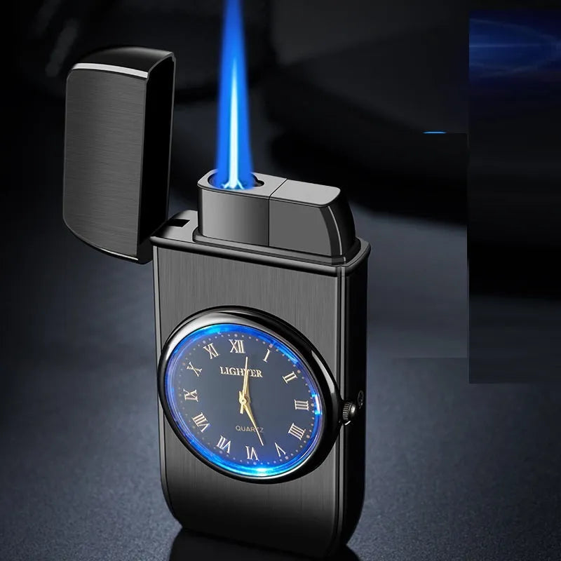 Multifunctional electronic watch cigarette lighter with LED flashing lamp in metal body