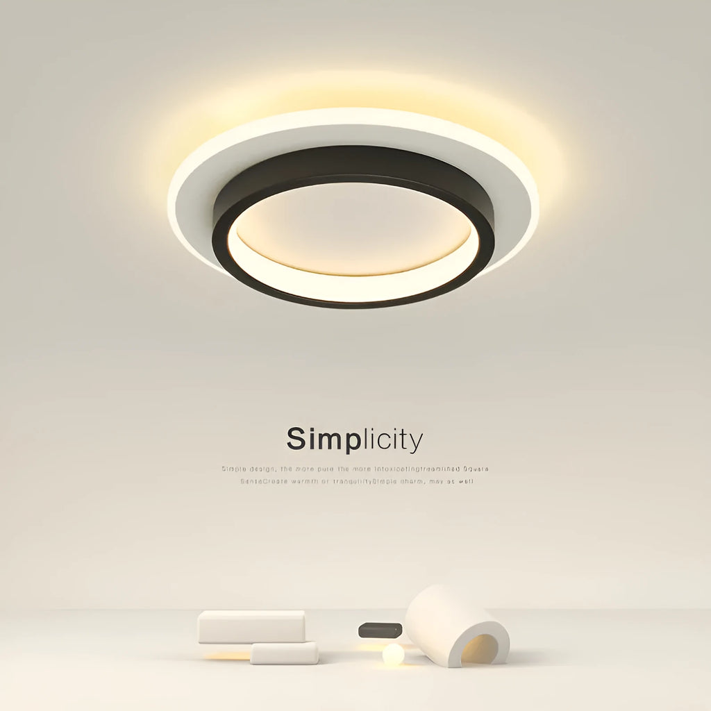 Nordic LED ceiling light surface mounted on hallway ceiling, black finish, warm light on