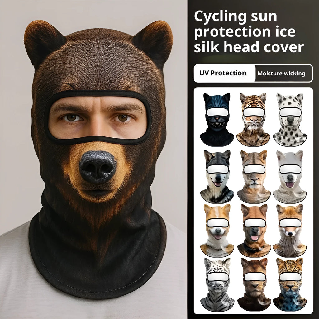 Quick-drying polyester motorcycle sunshade hood in black, worn under a helmet for dust and sun protection
