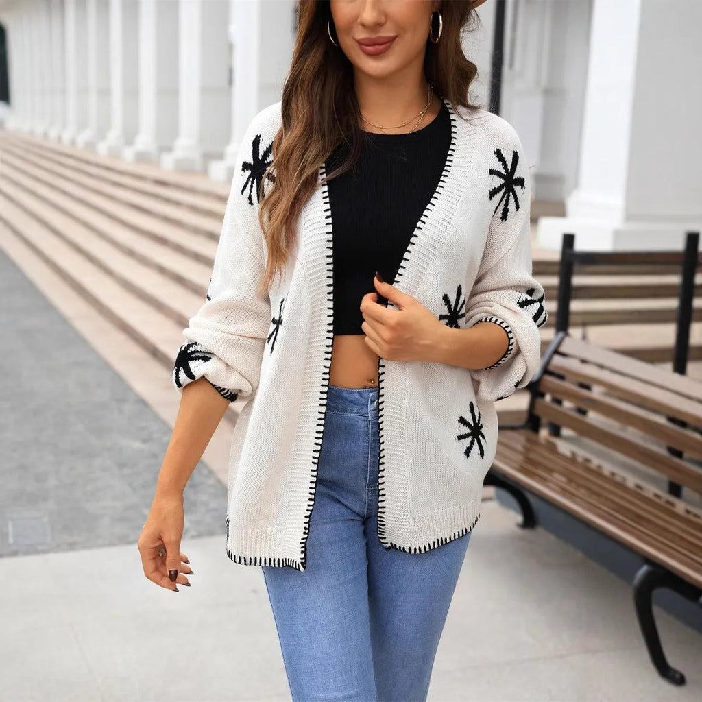 Women's plus size jacquard floral knitted coat cardigan in beige or orange colour options