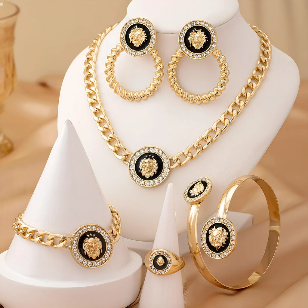 Lion's head ornament suit for women in electroplated alloy, T637-suit colour option, one set