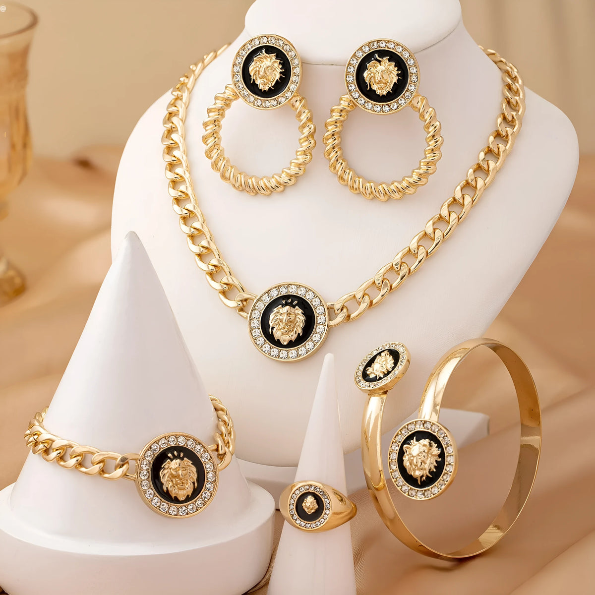 Lion's head ornament suit for women in electroplated alloy, T637-suit colour option, one set