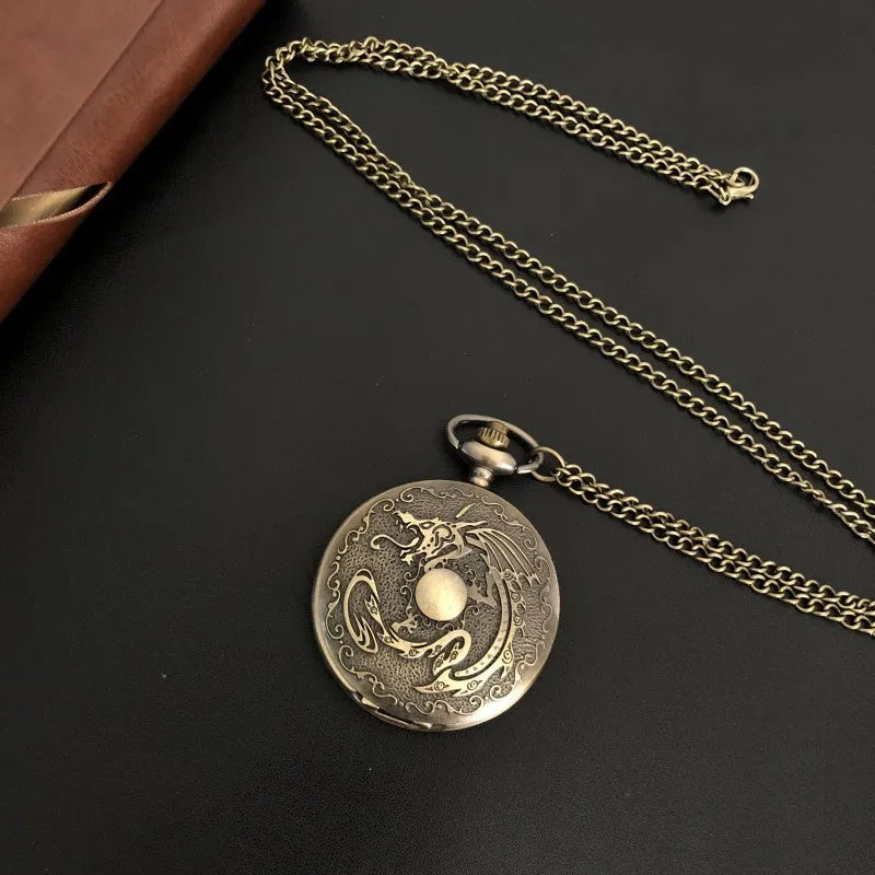 Dragon bone stone bronze pocket watch 13mm thick casual British clothing accessory