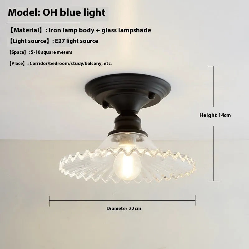 American retro single-head ceiling lamp with a glass cover shade