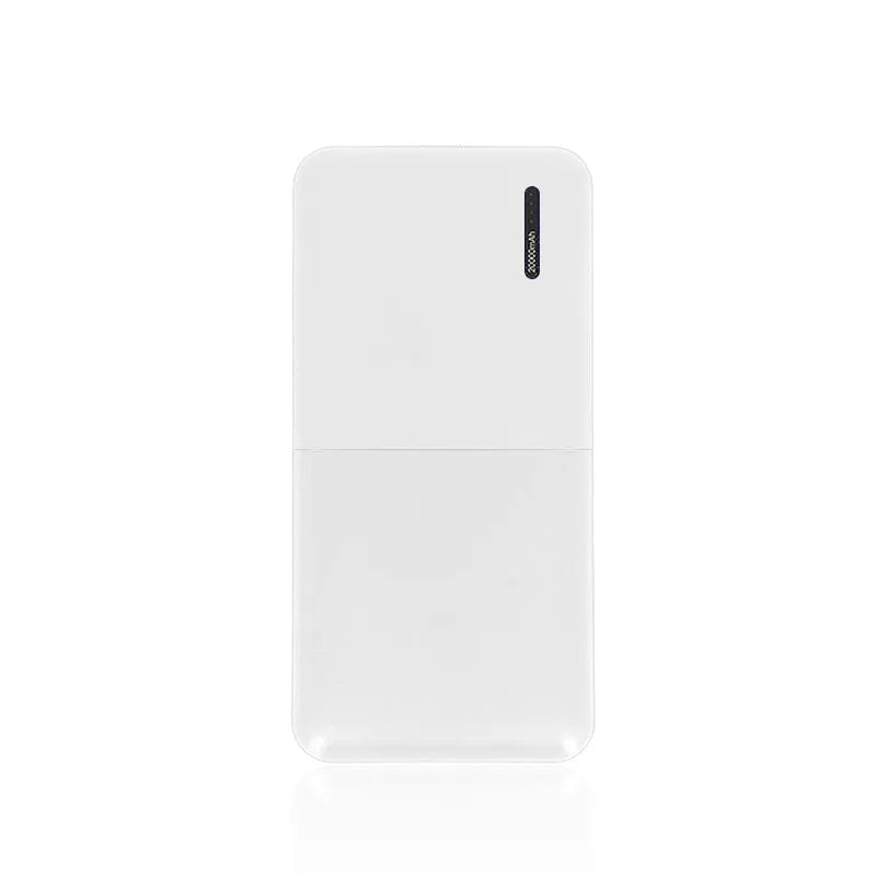 20000mAh black or white power bank with multiple USB ports measuring 140x69x26mm