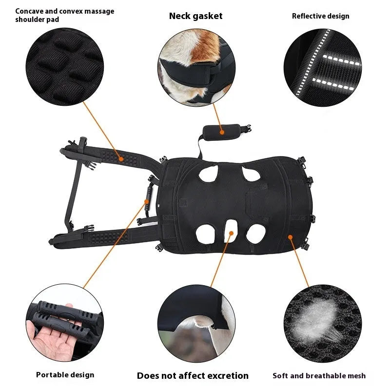 Black Oxford cloth dog backpack for medium and large pets in XL 2XL 3XL sizing options