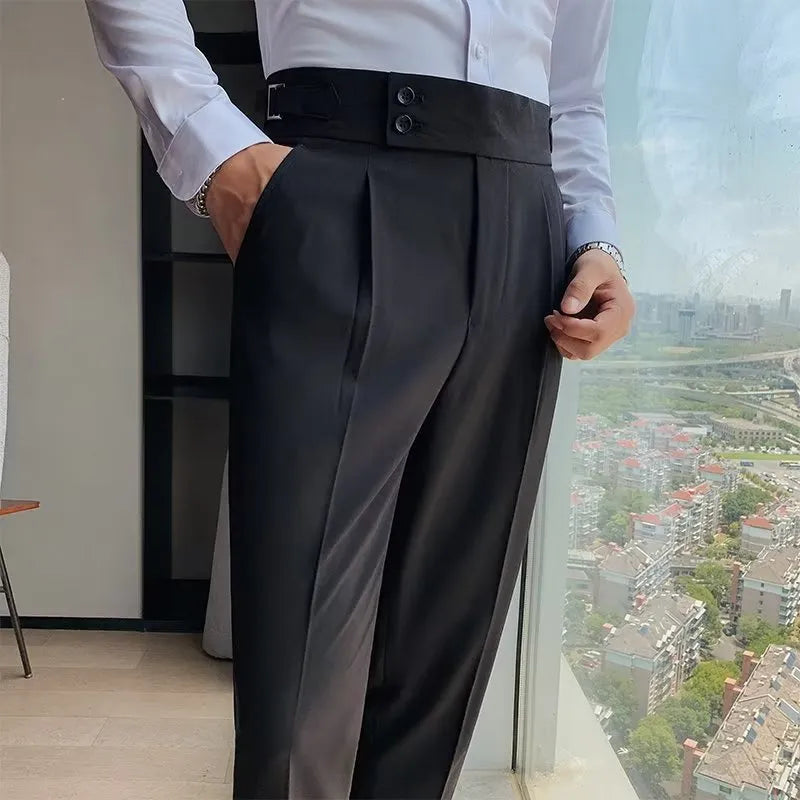 Autumn retro high waist straight casual trousers in cotton blend fabric available in four colours