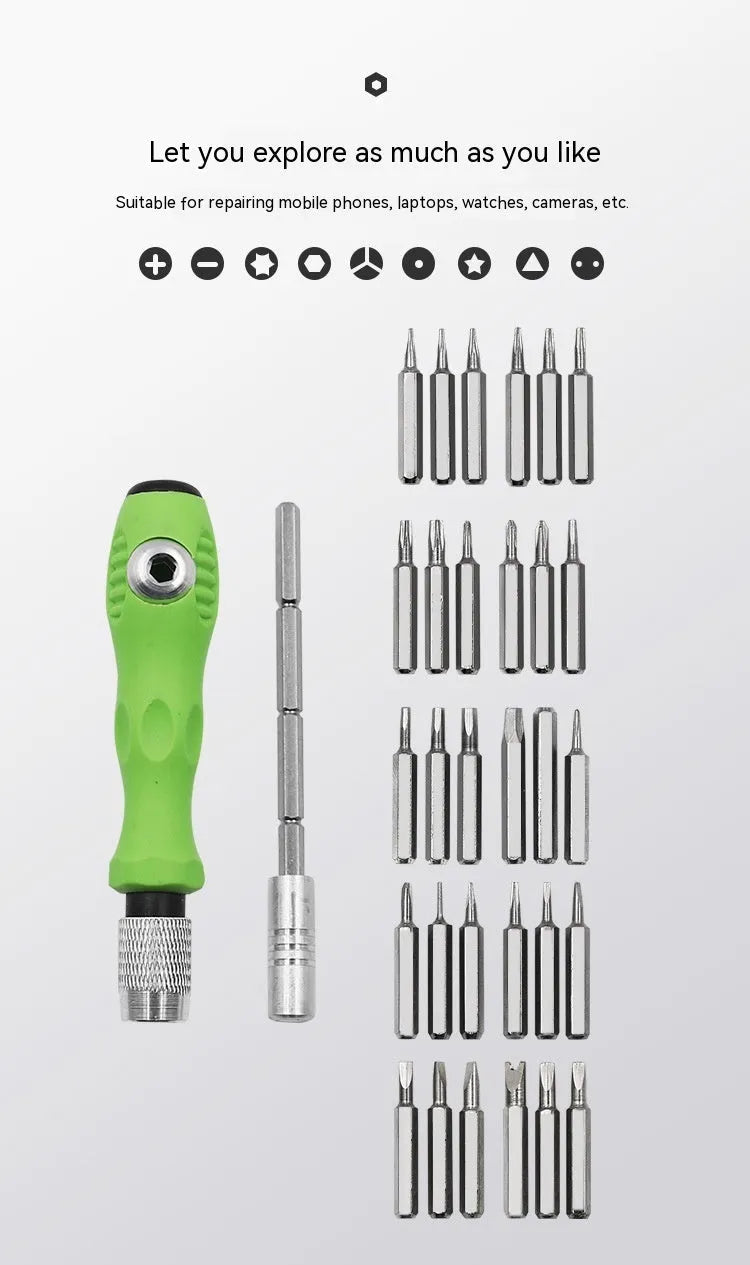 32-in-1 screwdriver set for mobile phone and precision instrument repair with 32 different bits