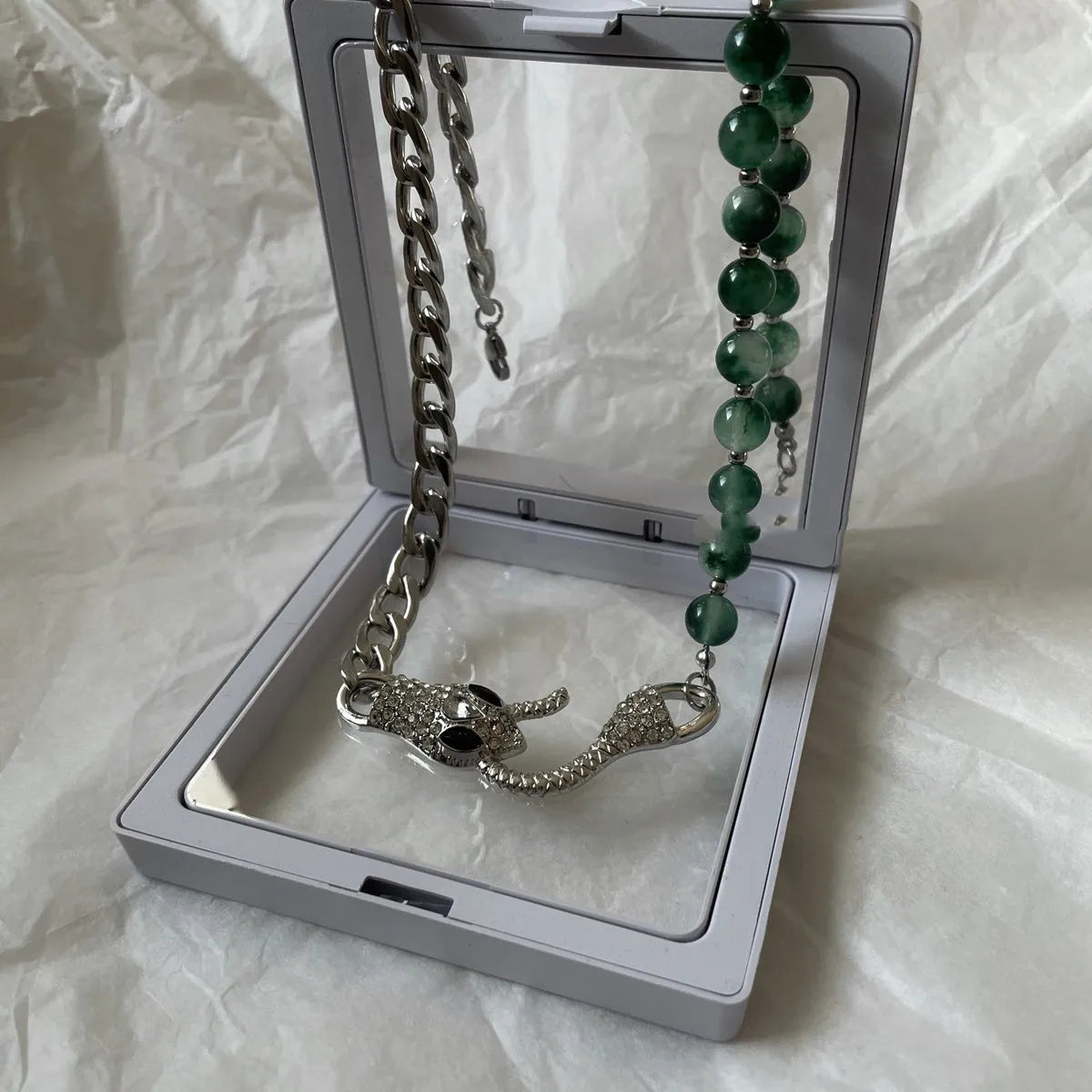 Shenlin Spirit Snake Stitching Lvzhu men's necklace in Deep Forest colour on titanium steel bone chain