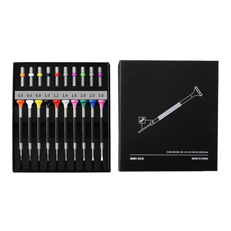 Watch repair tool kit with various precision screwdrivers for watch glasses repair