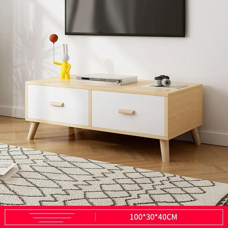 Retractable electric TV cabinet in Pastoral Oak Warm White, size 198cm, for small apartment living room
