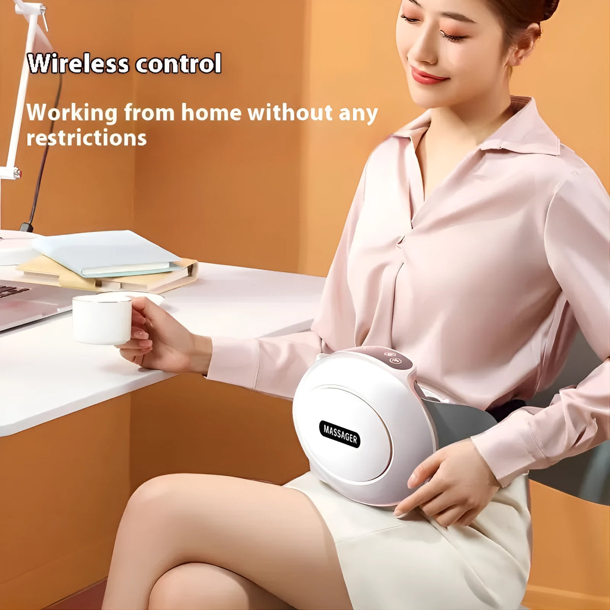 White portable abdominal massager with USB charging and touch control for home use