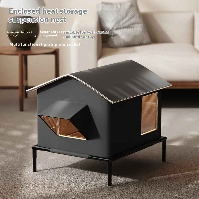 Black Oxford cloth outdoor cat kennel bed with lock temperature warmth for cages and kennels