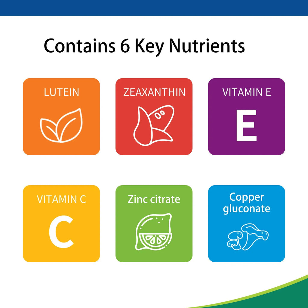 Eye Vitamin And Mineral Supplements 750mg 60 tablets in a white bottle with green label
