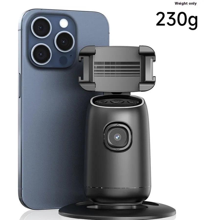 P05 black desktop rotating mobile phone holder with round chassis and ambient light