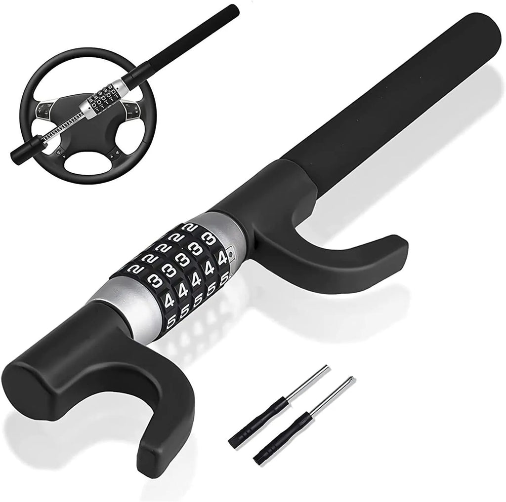 Password-protected car steering wheel U-lock in alloy steel