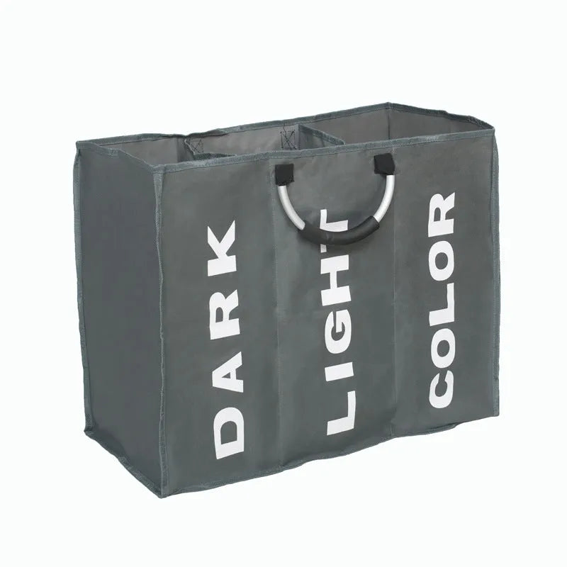 Three compartment large capacity clothing bag in 600D Oxford cloth, shown in light grey and dark grey