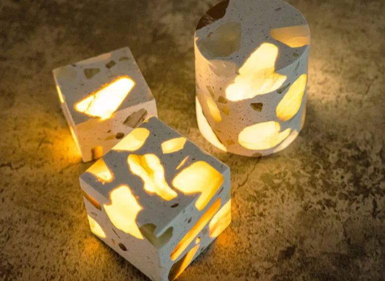 Terrazzo night light, 10 x 10 x 7.5cm, tri colour dimming, non-intelligent control, for bedroom bedhead and sleep atmosphere