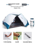 Blue and white quick-open thickened rain-proof camping tent for 2 people with FRP frame