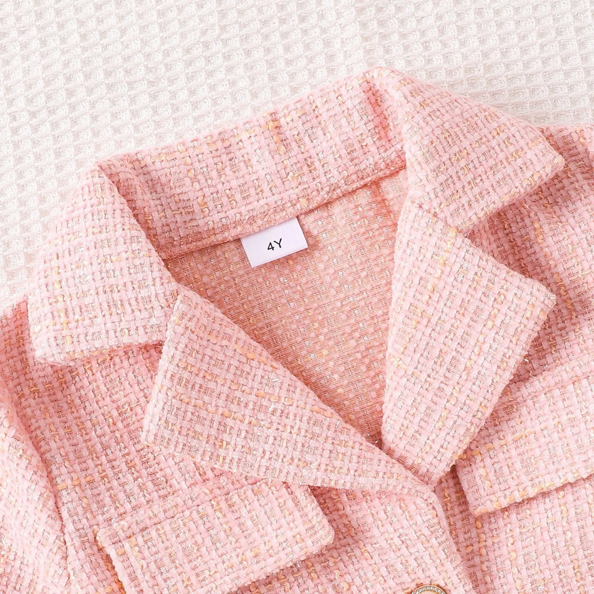 Girls' pink cotton long-sleeved coat and mid-waist skirt two-piece set, sizes 4Y-7Y