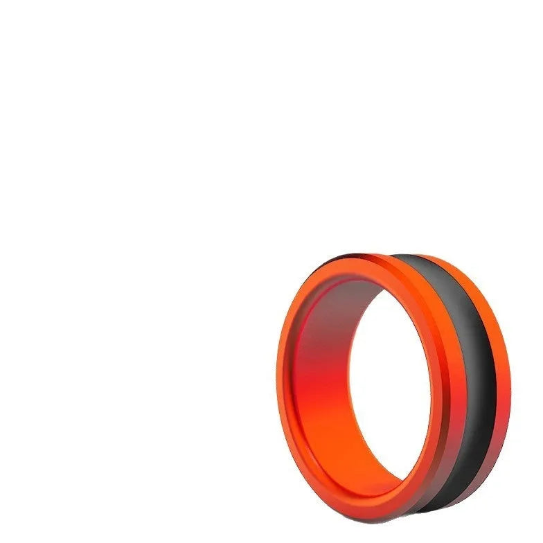 Orange and silver alloy fishing hand guard tool with a pull loop for hook removal.