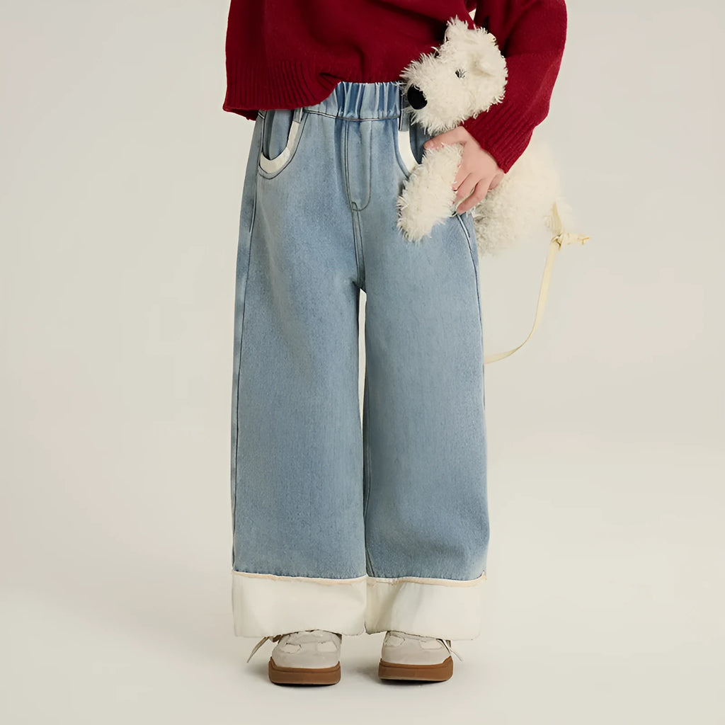 Boys and girls cotton casual straight blue jeans, suitable for heights 90cm to 160cm