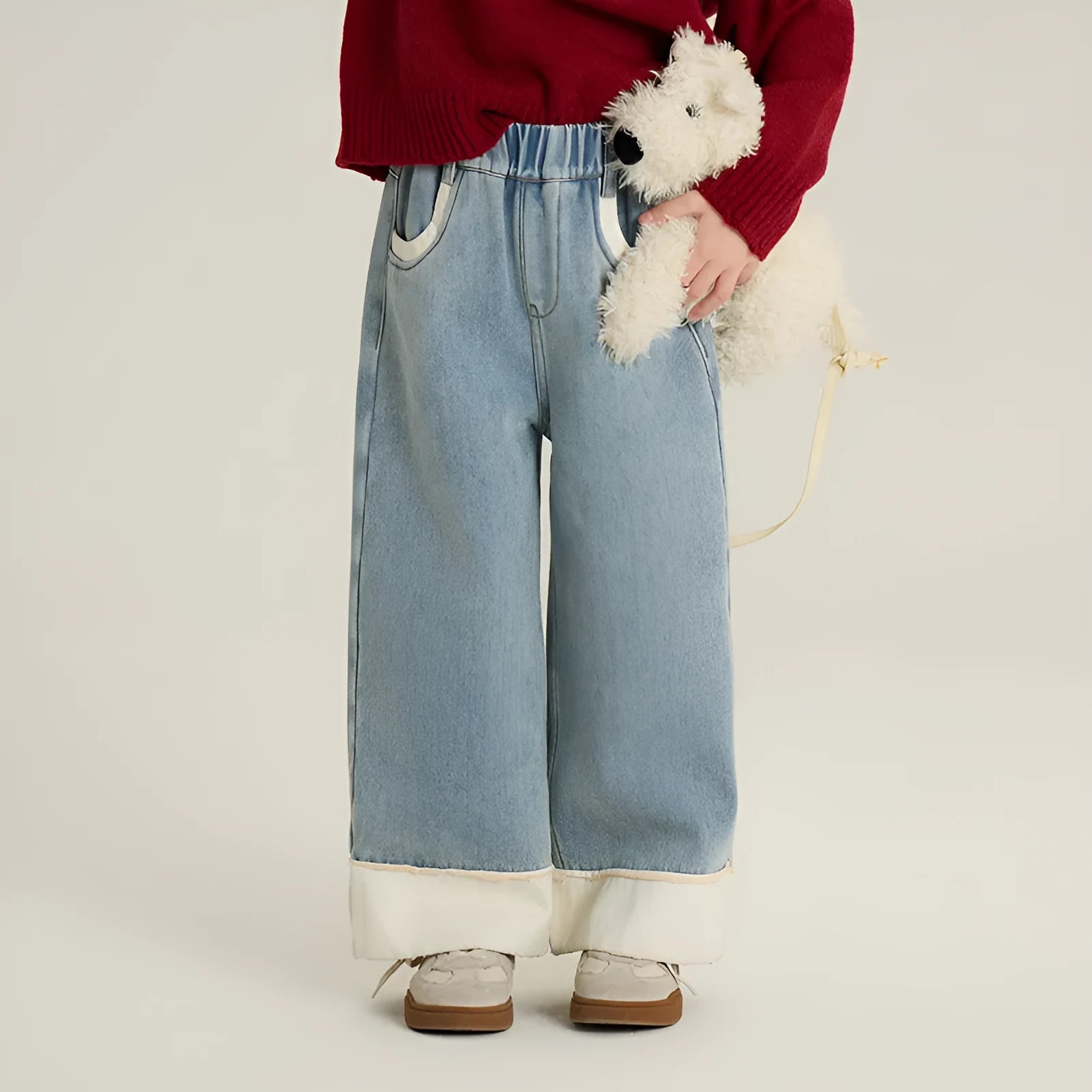 Boys and girls cotton casual straight blue jeans, suitable for heights 90cm to 160cm