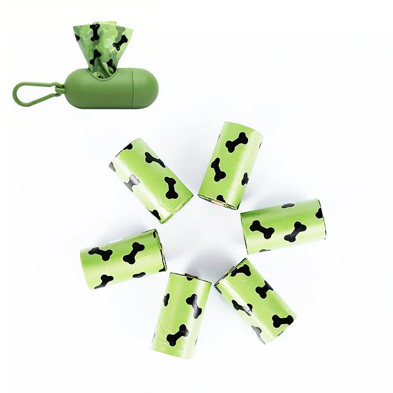 Biodegradable dog waste bags with dispenser, 15 bags per roll, black or green, leak-proof and thickened