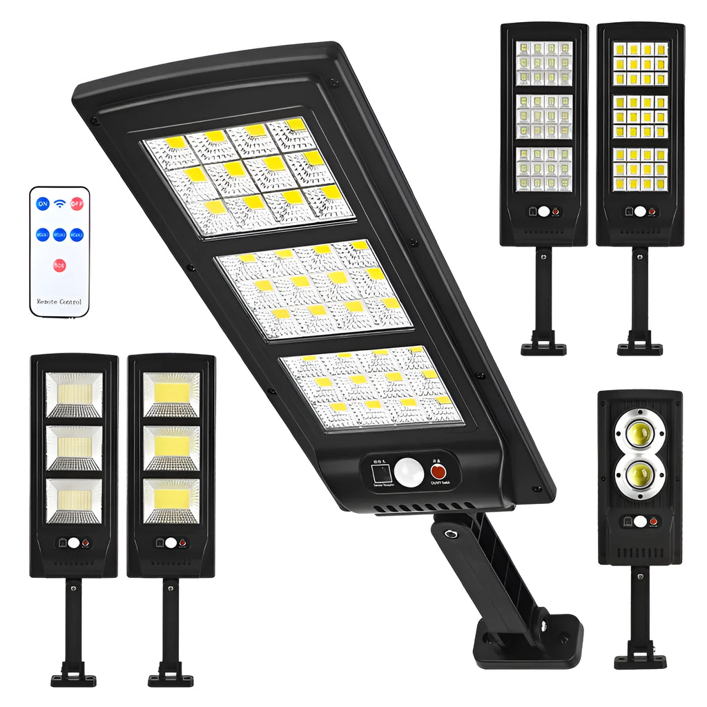 Plastic solar-powered wall light with remote control in choice of six LED style configurations