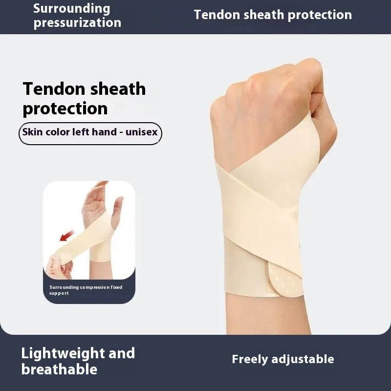 Adjustable black athletic wristguard sheath for sports like badminton and tennis.