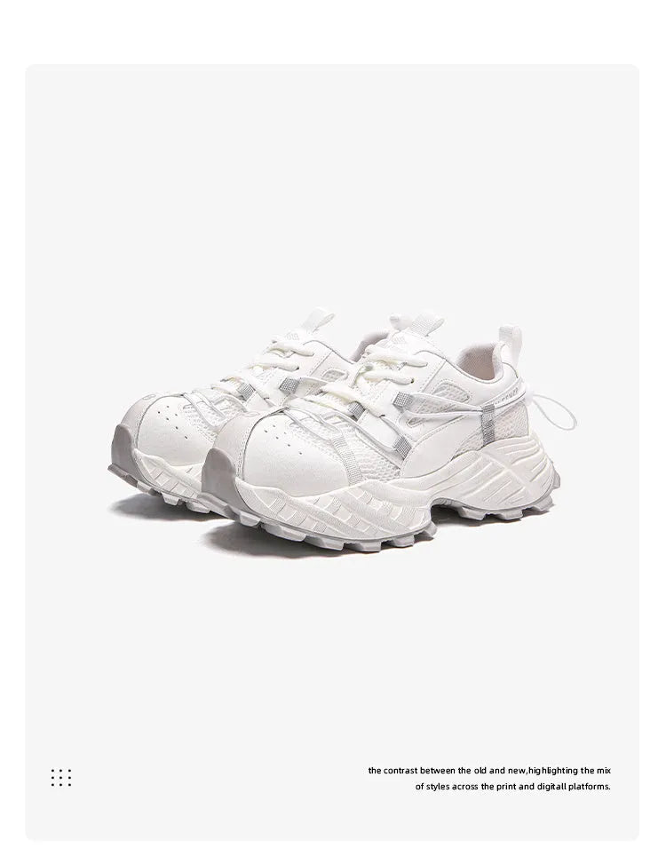 Breathable mesh foam bottom platform dad shoes with lace-up closure, round toe, thick sole, in oyster grey