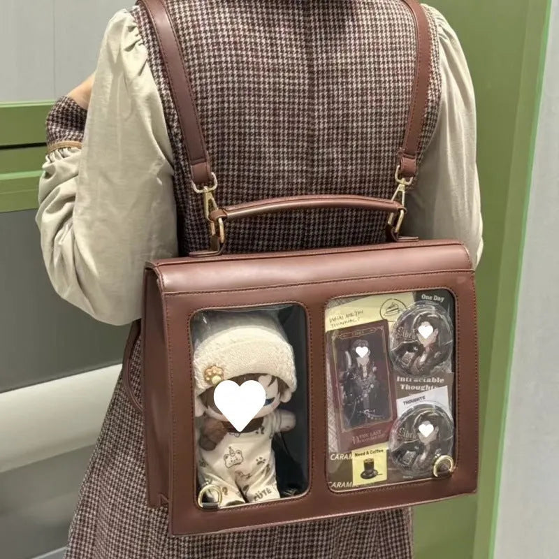 Uniform college style cotton doll cartoon backpack cross-body in black tie plate colour
