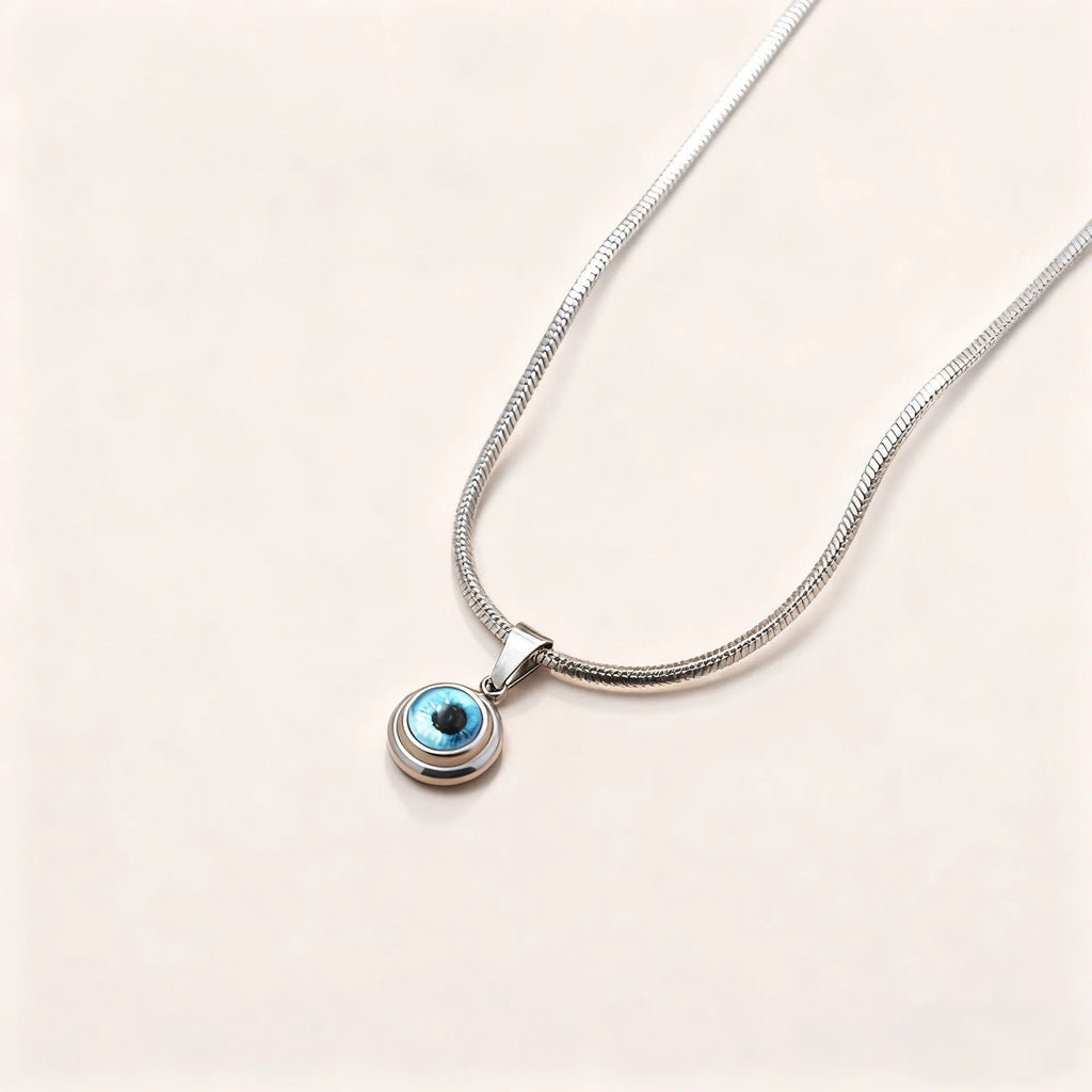 Angel Eyes titanium steel necklace with gold-plated eye pendant on 45.5cm snake bone chain